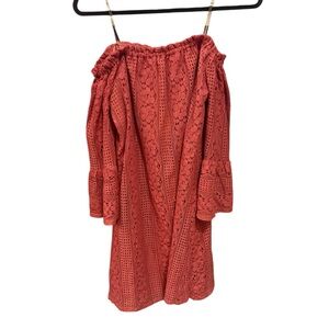 Elegant Coral Off-Shoulder Midi Dress